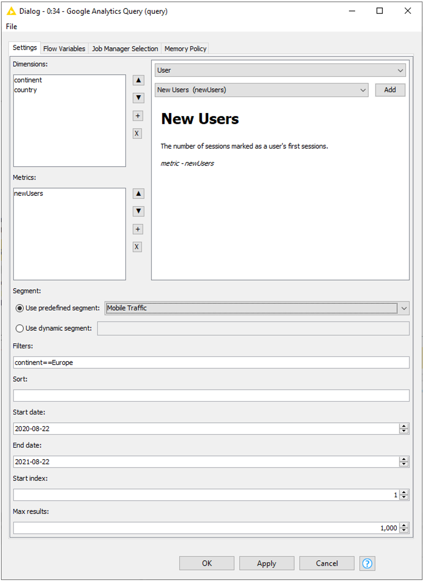 Querying Google Analytics in KNIME