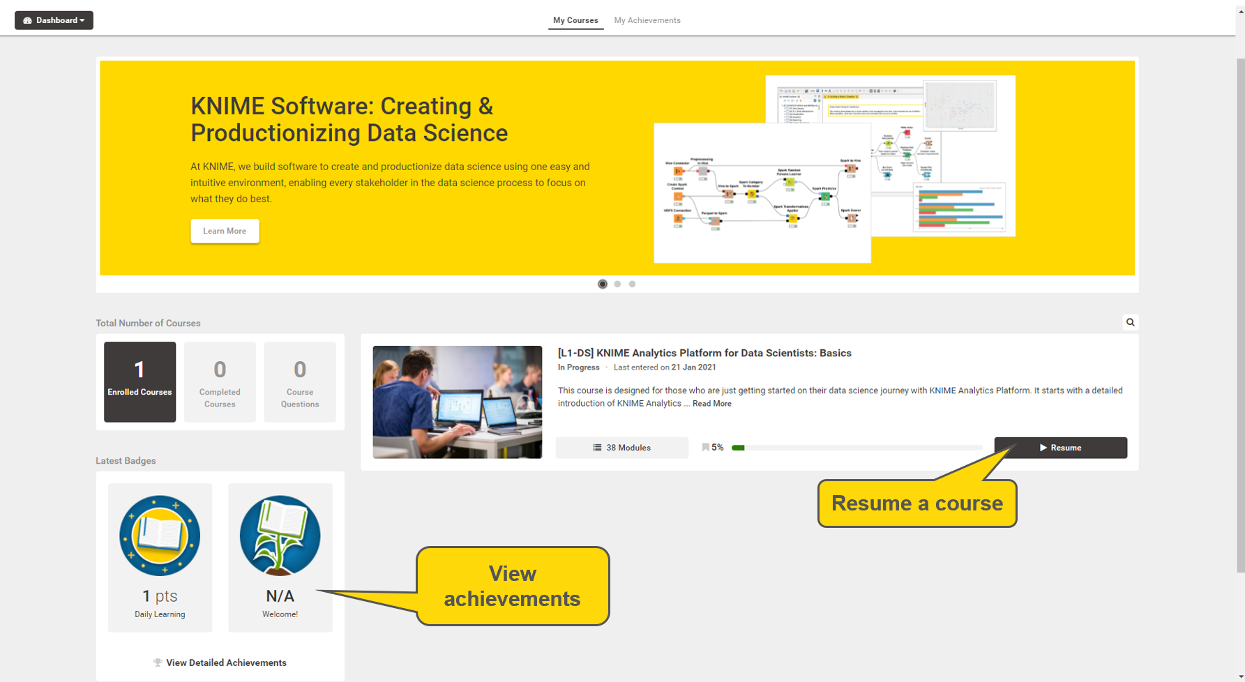 KNIME self-paced courses on new learning platform