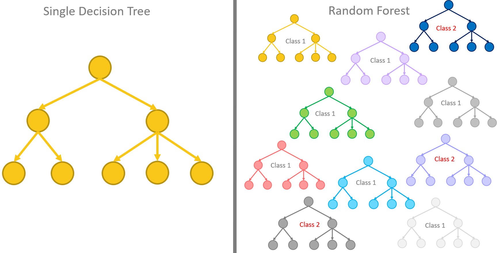 From a single decision tree to a random forest