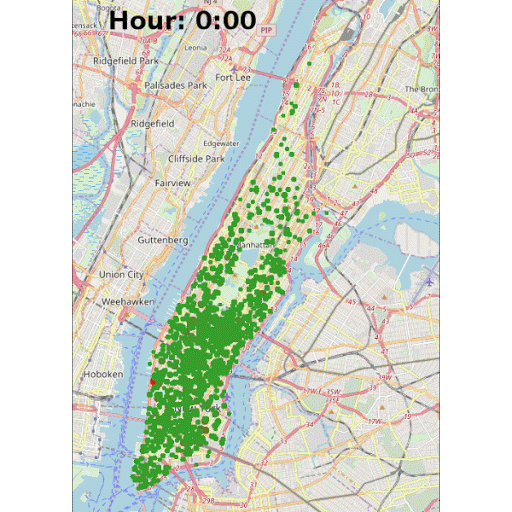 Changes in pickups distribution in Manhattan area per hour