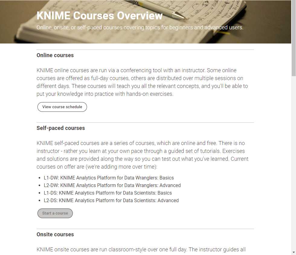 KNIME Courses Webpage