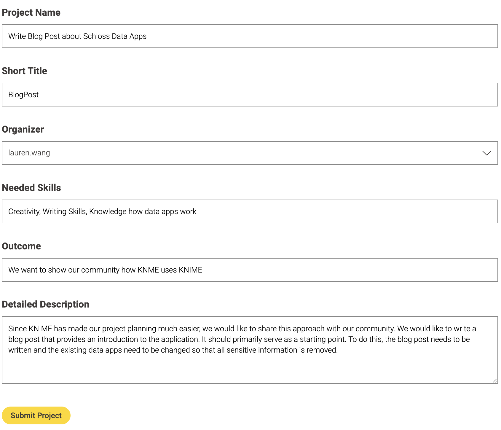 structured form for project proposals