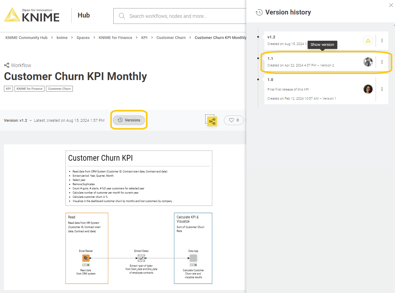 Workflow version history