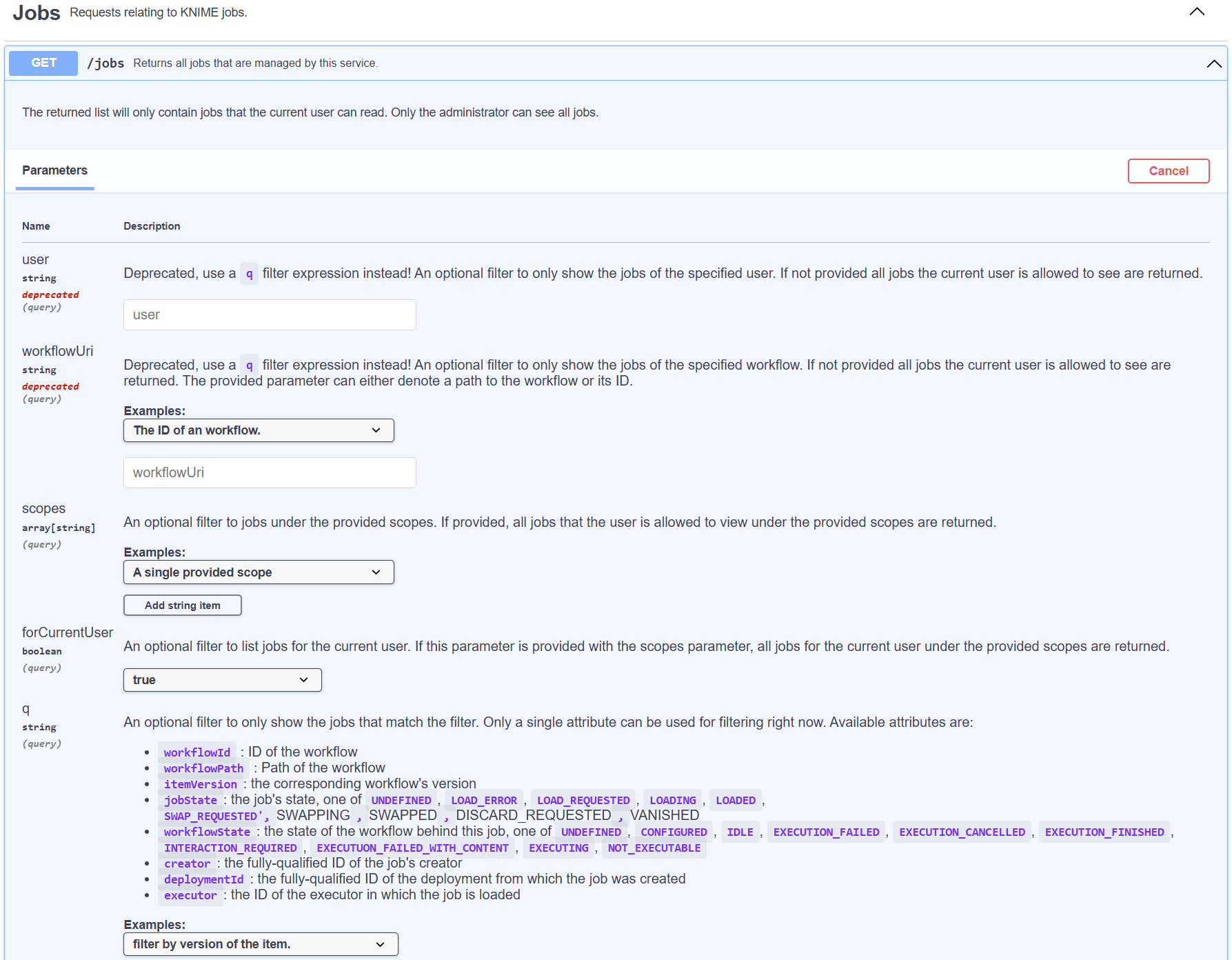 KNIME Business Hub GET endpoint