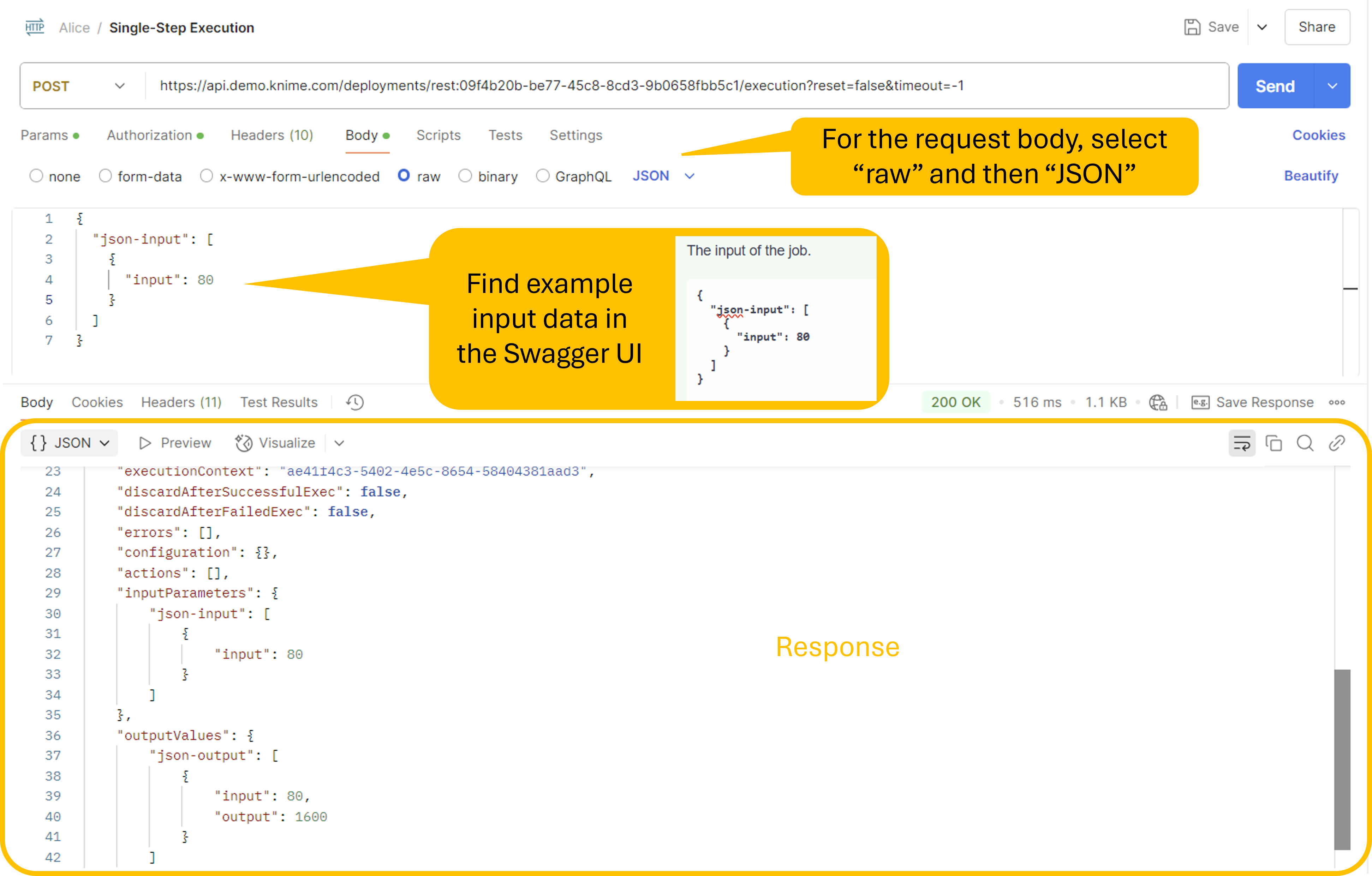 Request body and response in Postmane