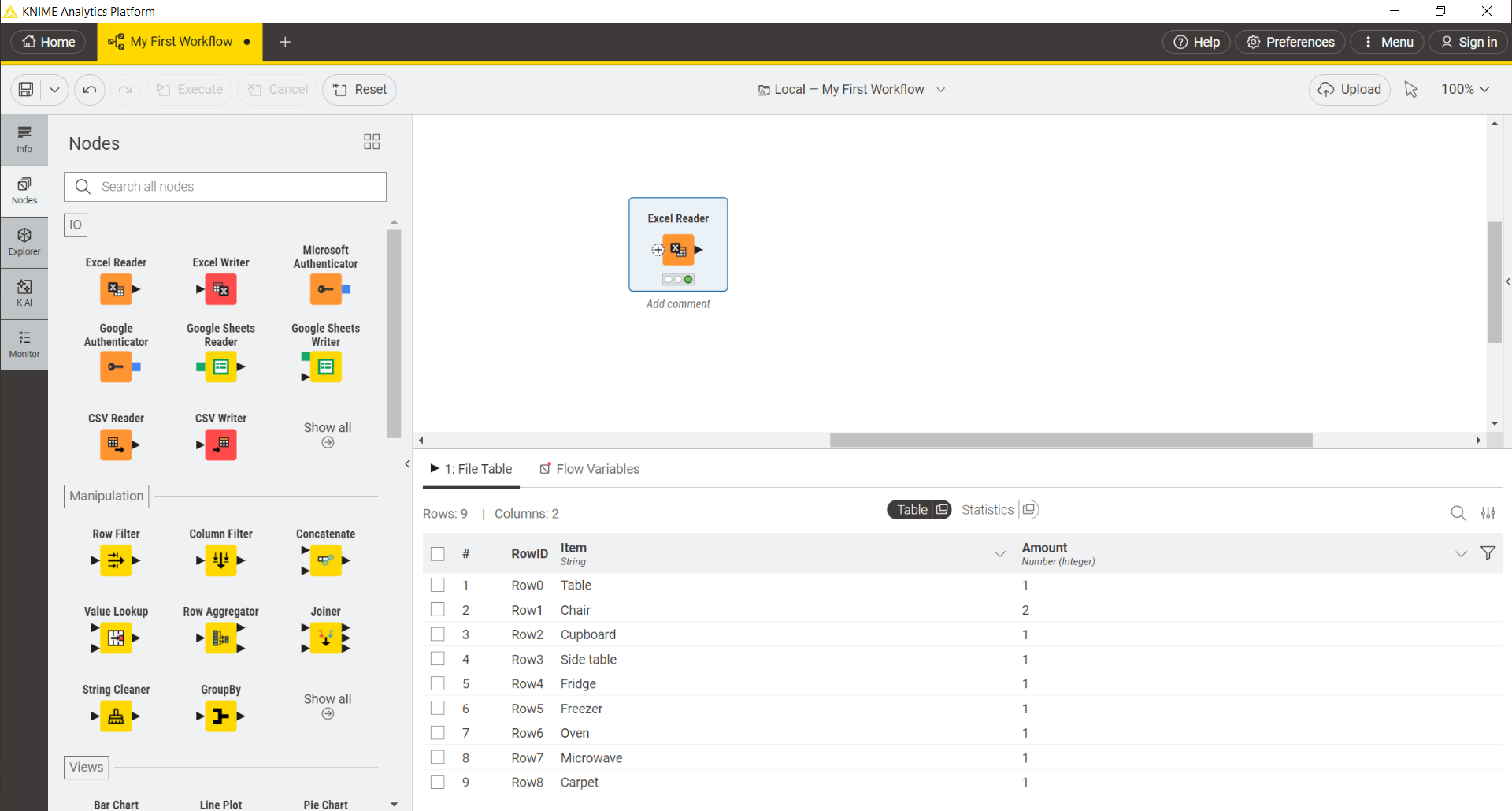 Dragging an XLSX file in KNIME AP