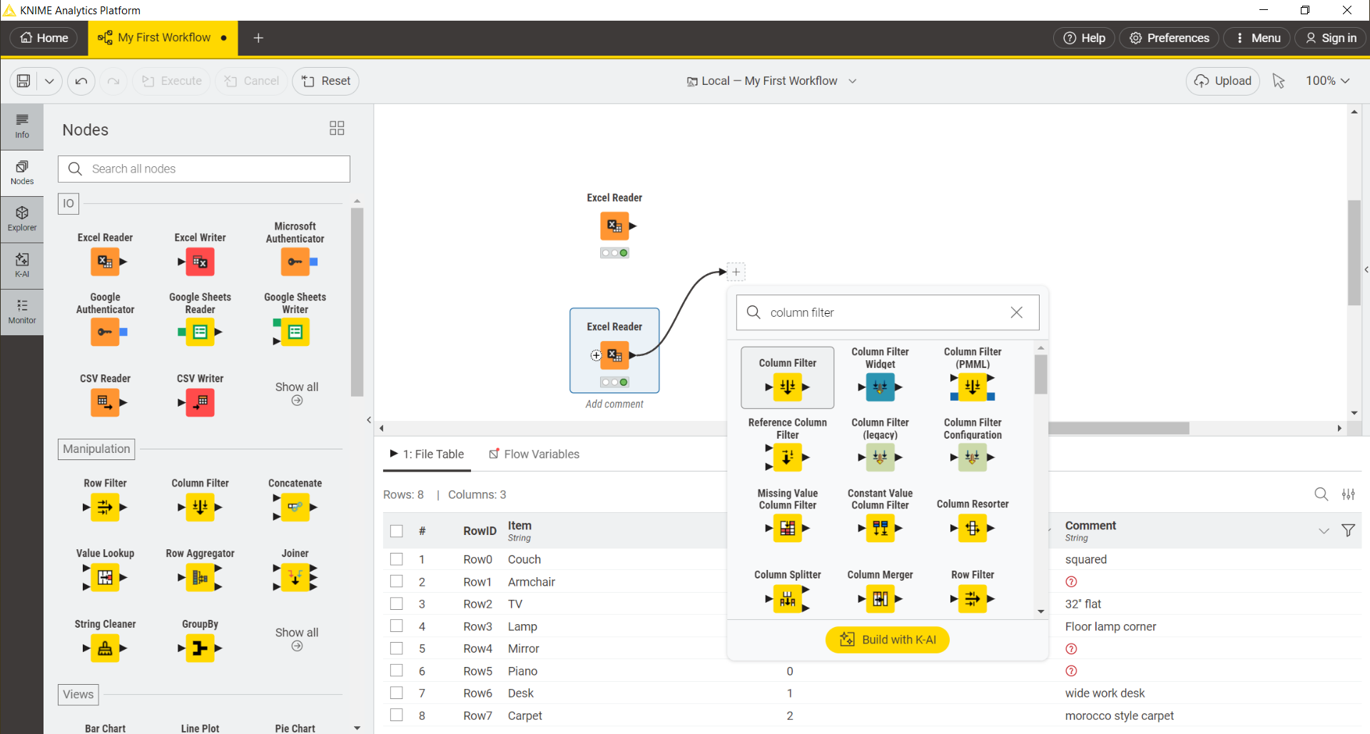 Filtering data in KNIME AP
