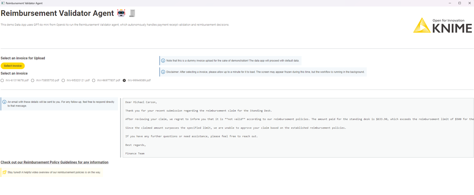 Reimbursement validator agent