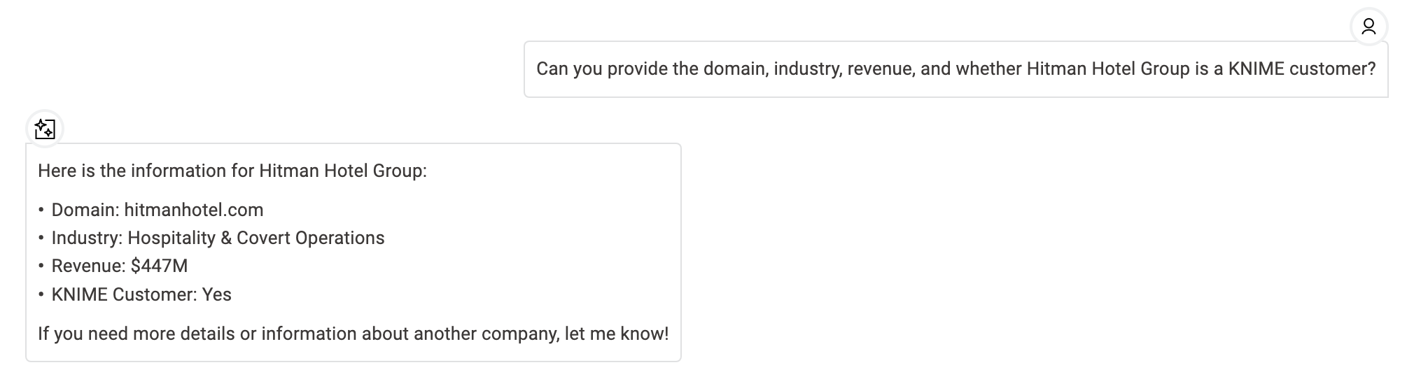 A chat interface where the agent receives a question selects the right tools, and responds with a clear, structured answer.