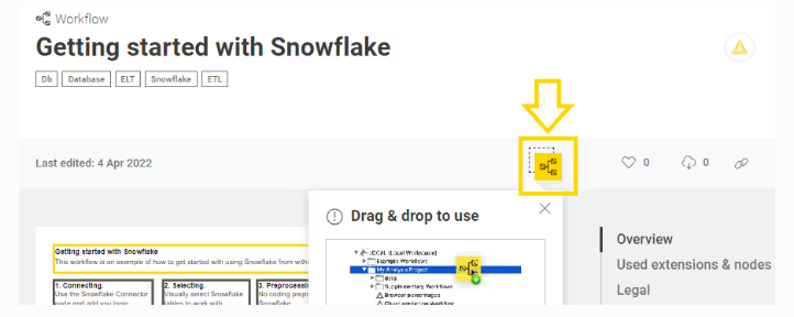 Drag and drop Snowflake workflow icon