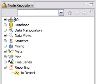 KNIME node repository with the to Report node