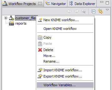 how to open the workflow variable dialog from the context menu in the workflow projects view