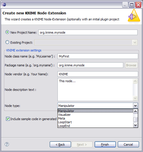 New Node Wizard Knime