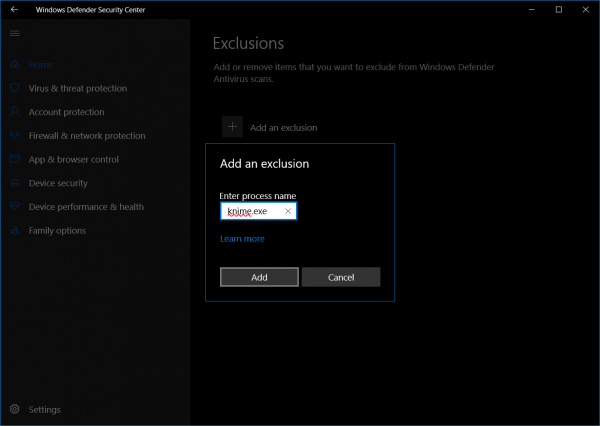 Windows Defender Exclusion