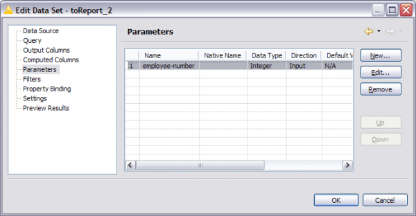 In the edit data set dialog the data set parameters can be removed in the referring tab